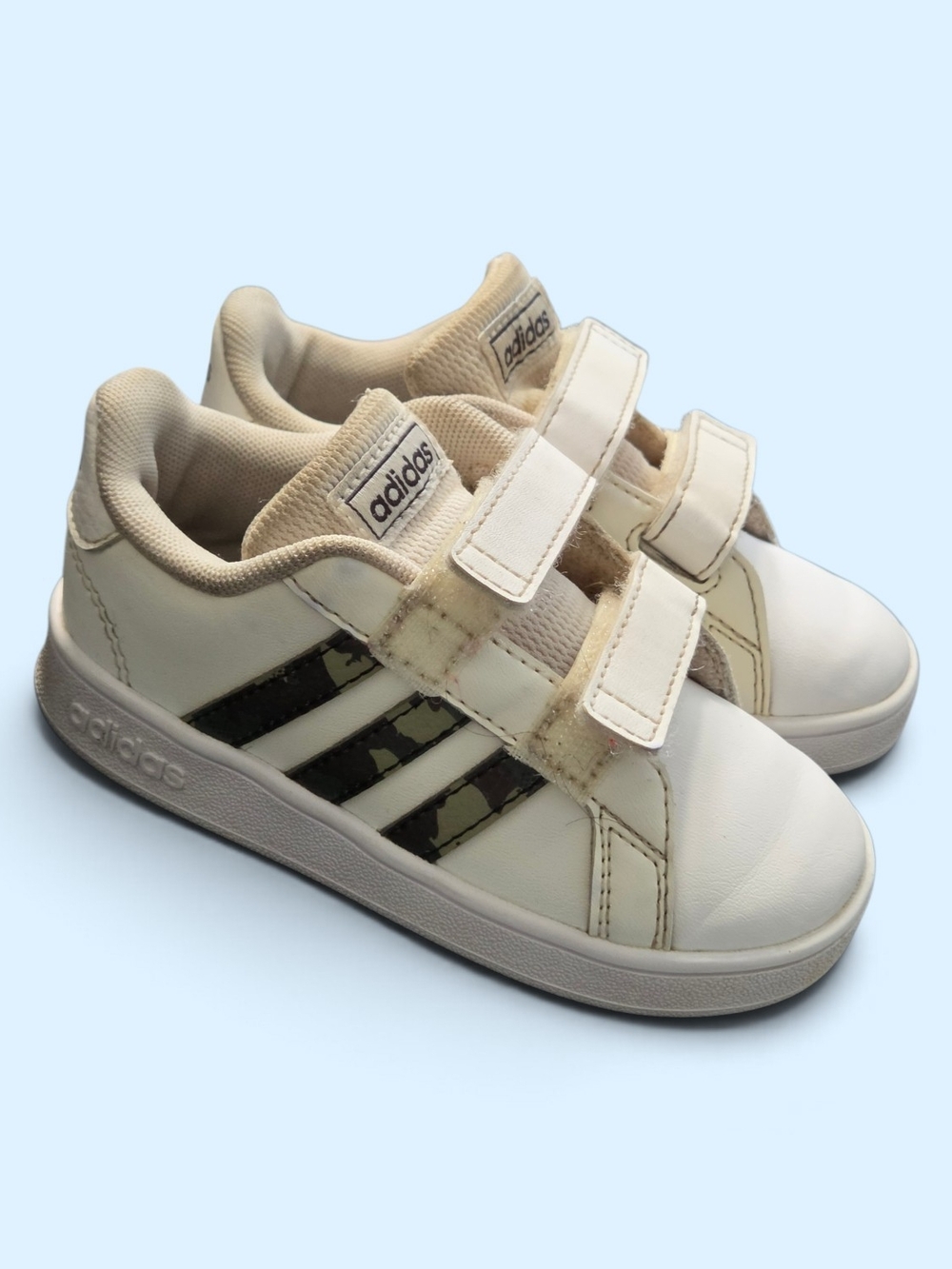 Adidas Kids Cream Sneakers with Camo Stripe Accents